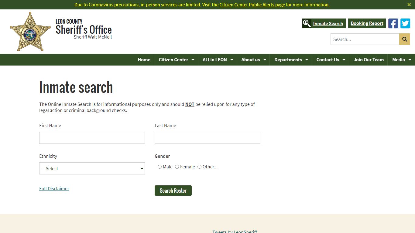 Inmate search - Leon County Sheriff's Office > Departments